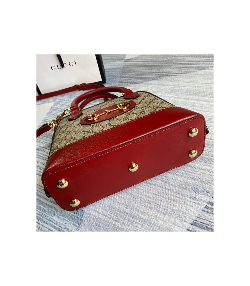 Gucci 1955 Horsebit mall Top Handle Bag In Red GG Supreme Canvas view 6