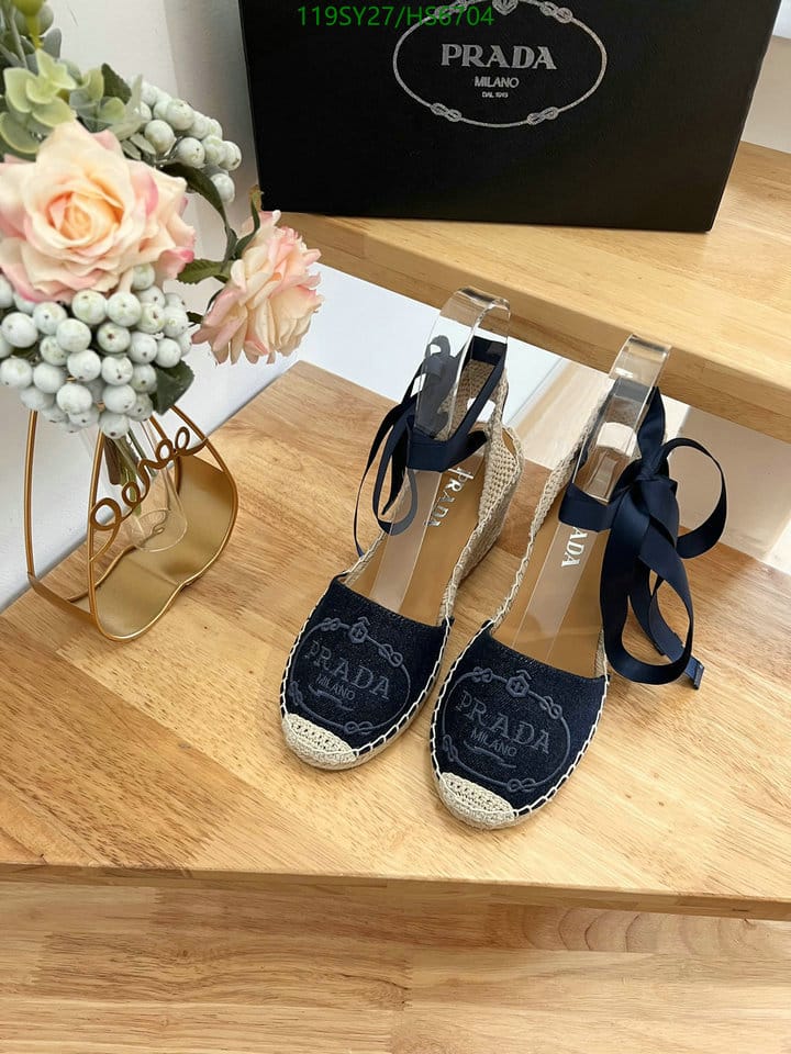 Prada Linen Espadrille Wedge Sandals Blue view 4