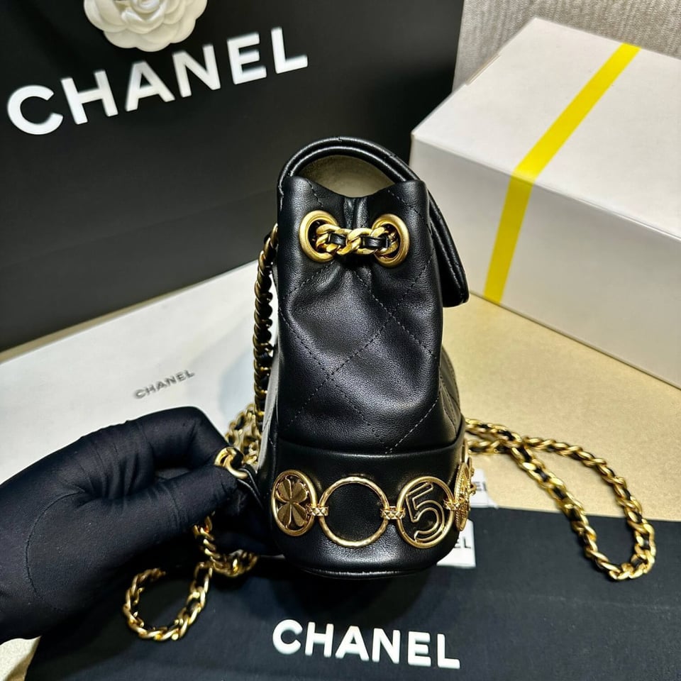 Chanel Small Backpack in Black Calfskin view 9