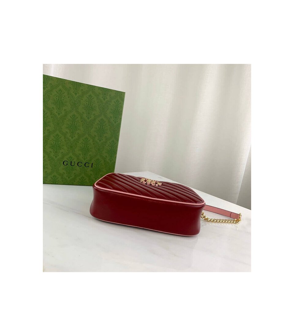 Gucci GG Marmont Small Shoulder Bag Red and Emerald Leather view 7