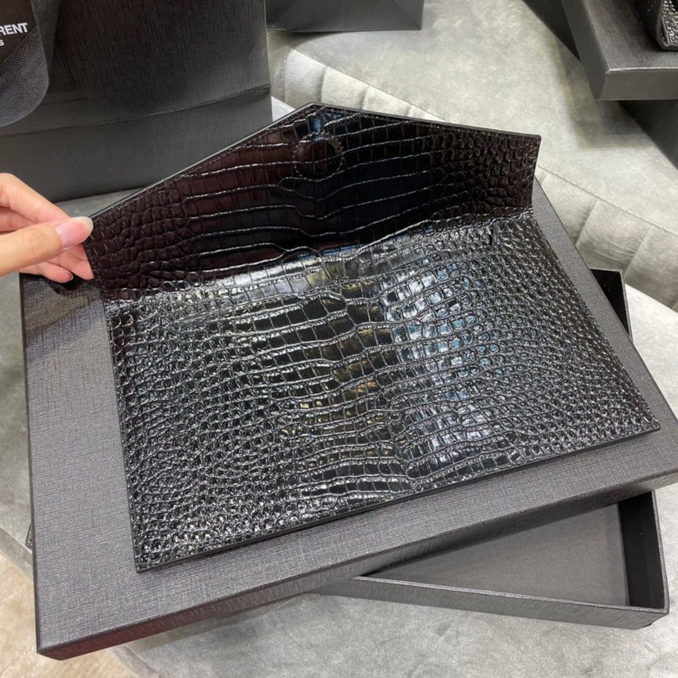 Saint Laurent Uptown Pouch In Crocodile Embossed Shiny Leather view 5