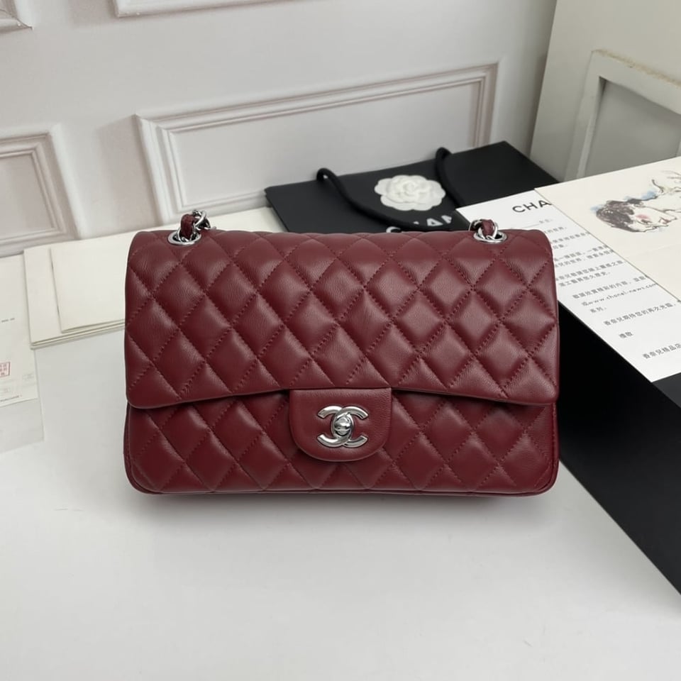 Chanel Classic Double Flap Bag Plum Red 25.5Cm/10in view 3