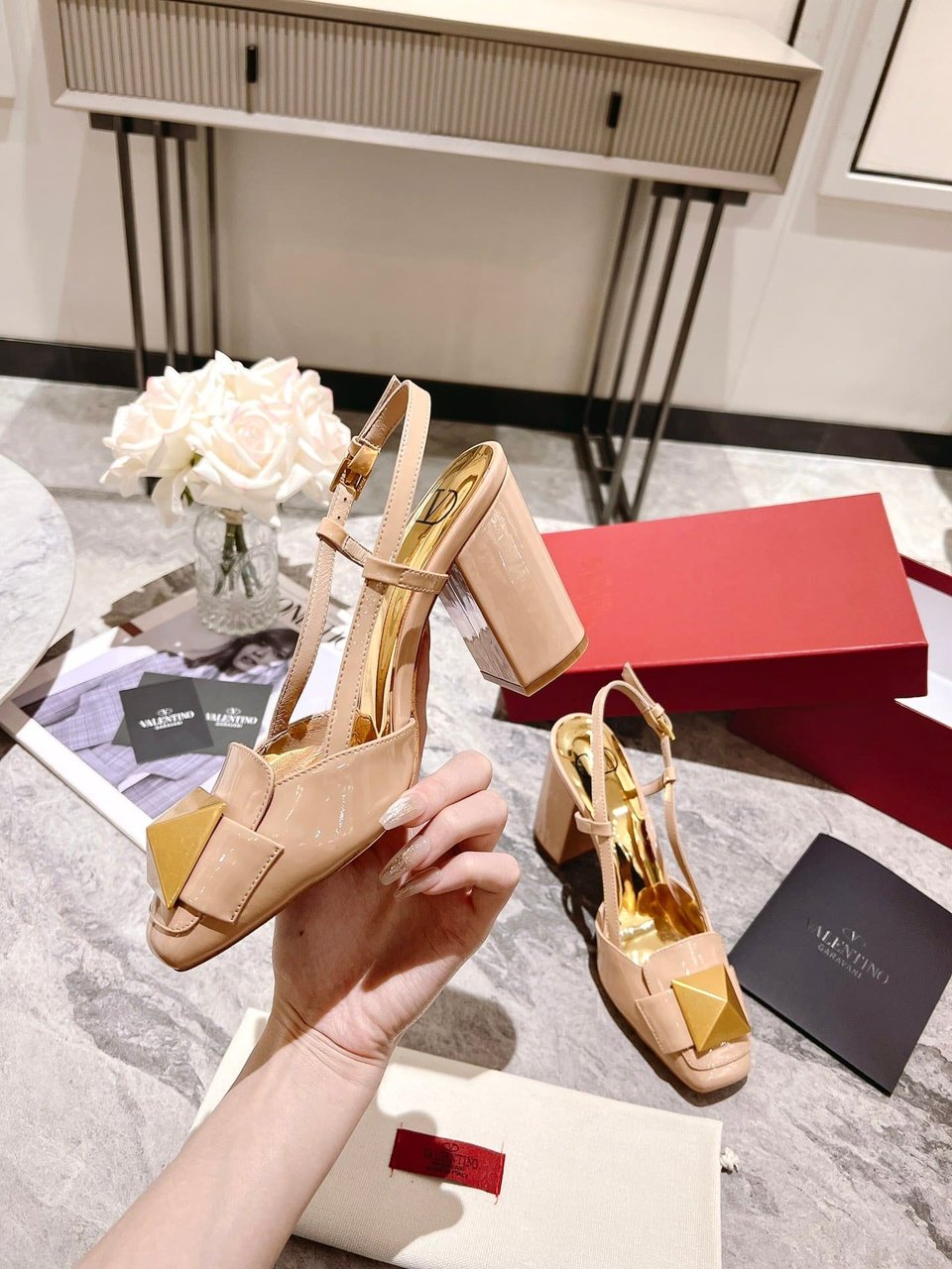 Valentino Garavani One Stud Patent Leather Slingback Pump Rose Cannelle view 6