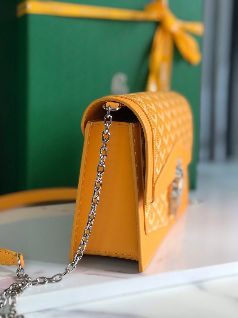Goyard Duchesse Marie-Caroline Bag 25 Cm Yellow Goyardine Canvas And Smooth Calfskin view 5
