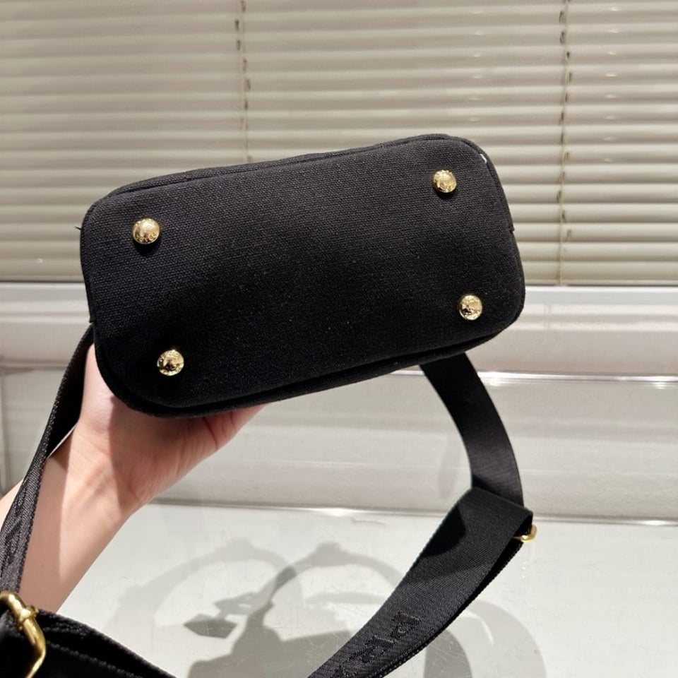 Prada Small Cotton Canvas Handbag Black 22Cm view 4