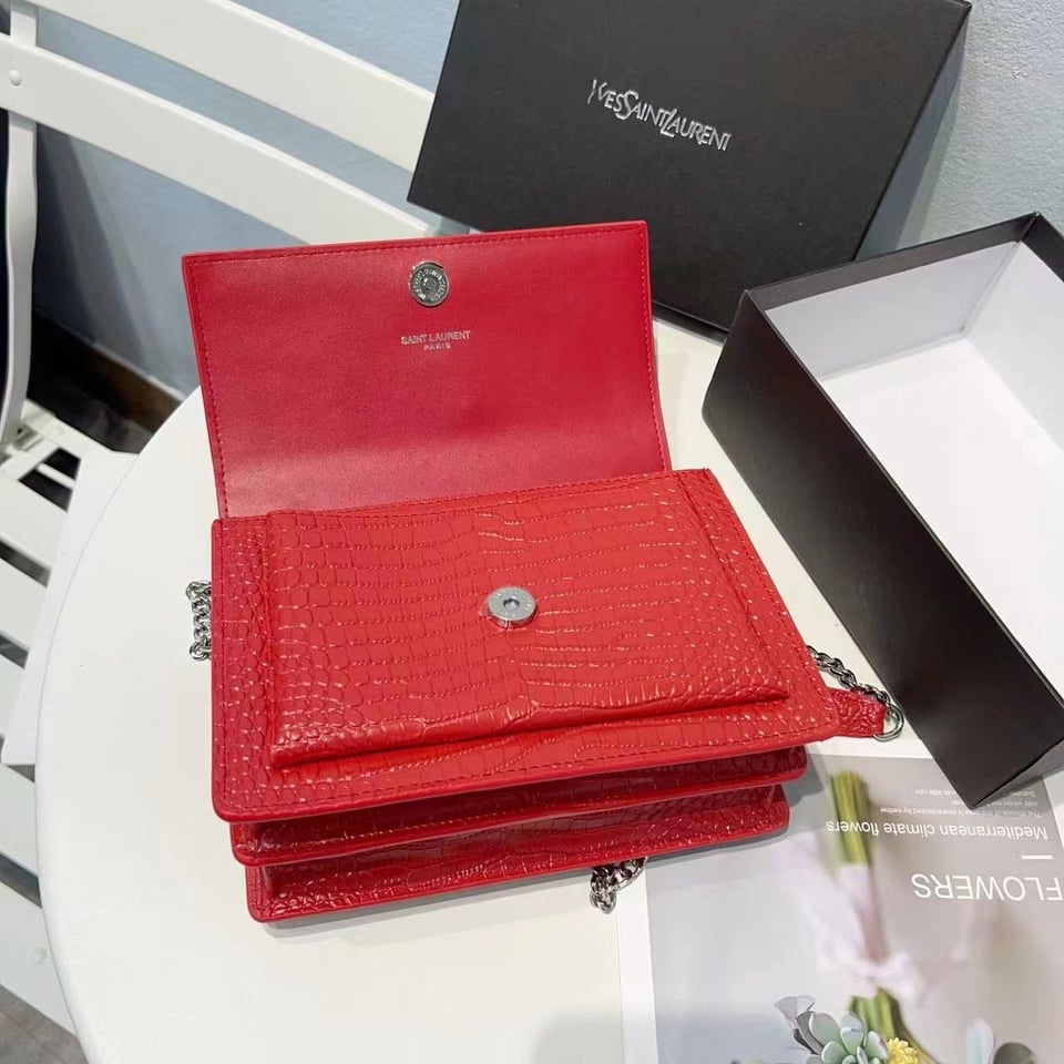 Saint Laurent Sunset Embossed Leather Bag Red view 10