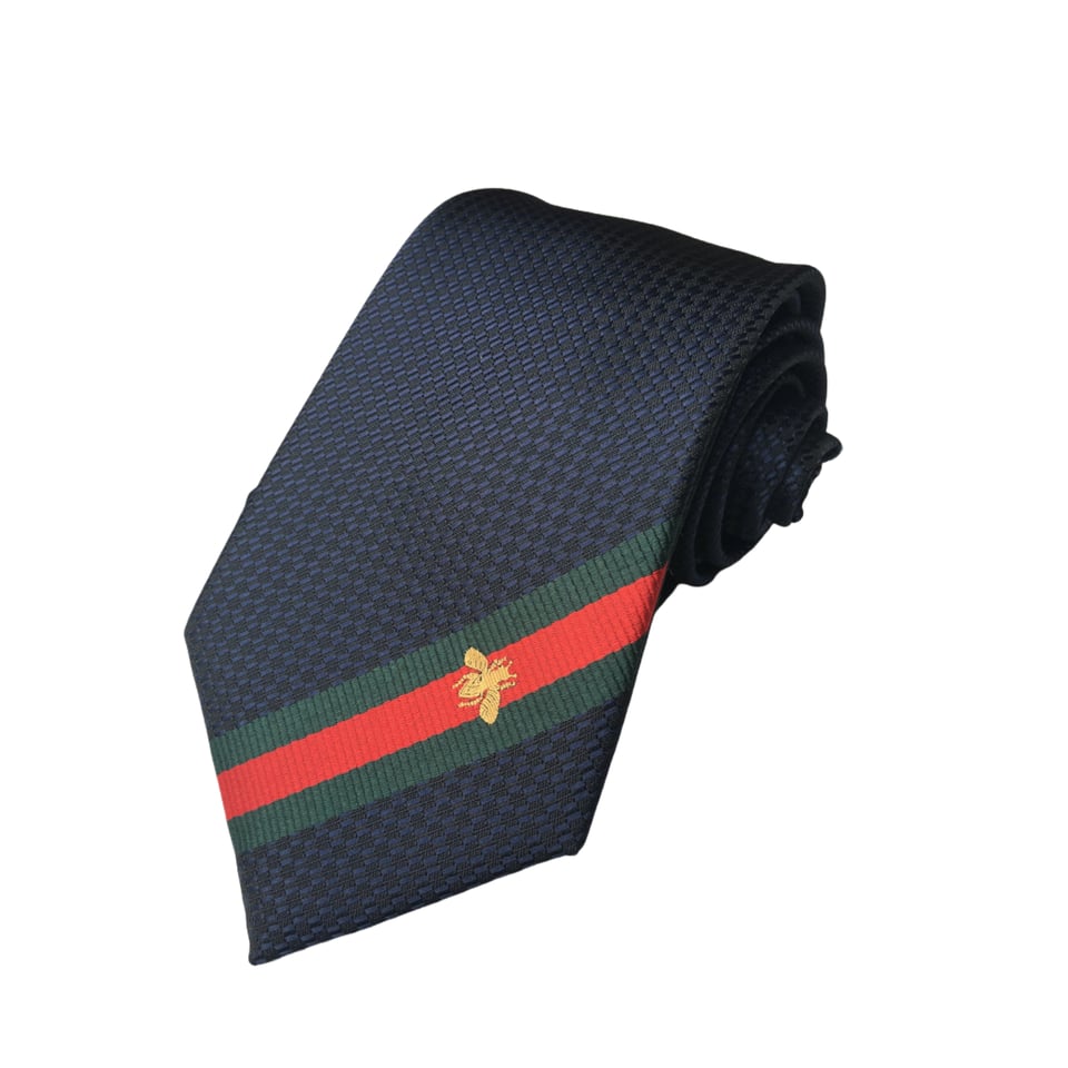 Gucci Bee Pattern Blue Canvas Tie For Men