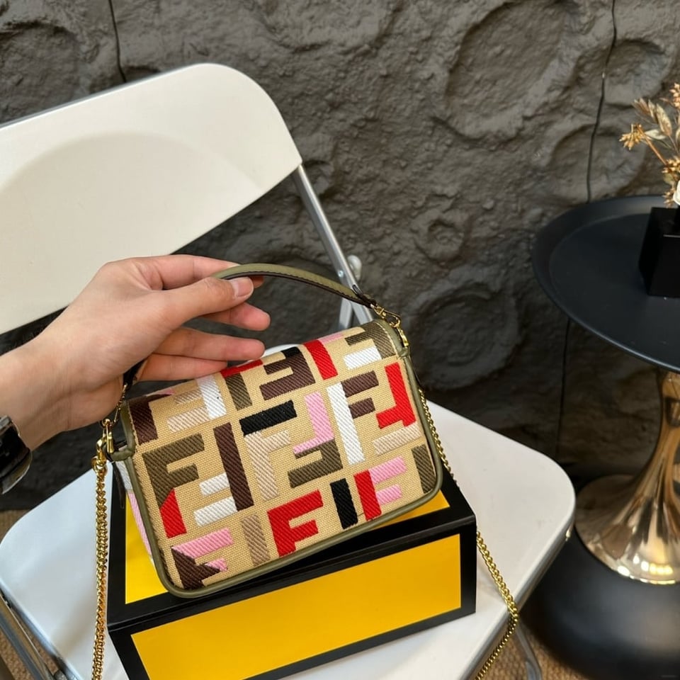 Fendi Baguette Multicolour Canvas Bag With Ff Embroidery Multicolour 18Cm 8Bs017Anh4F1Q6O view 7