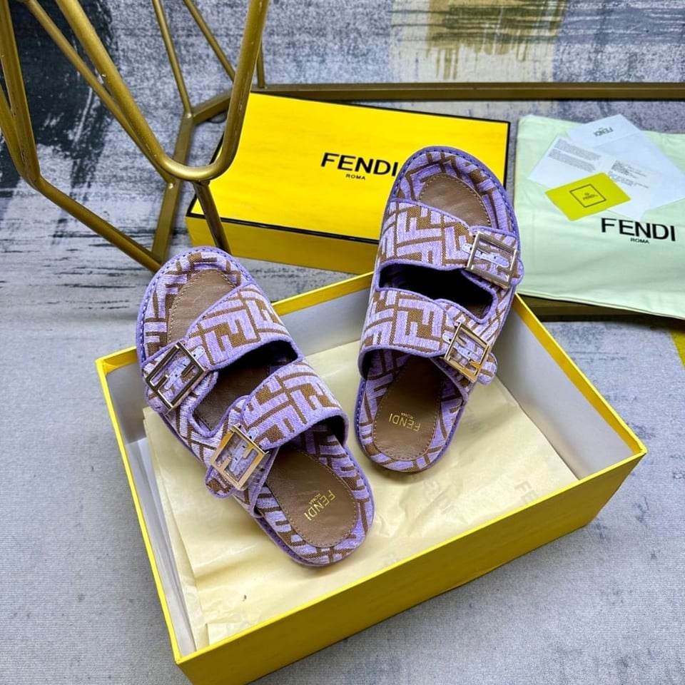 Fendi Feel Ff Jacquard Velvet Slides Amethyst Purple view 3