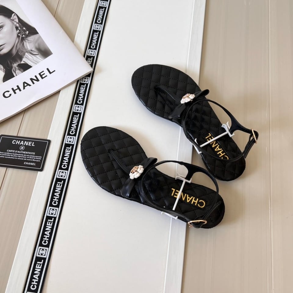 Chanel Black Quilted Leather With White Camellia Cc Logo Sandals G45258 X01000 94305 view 7