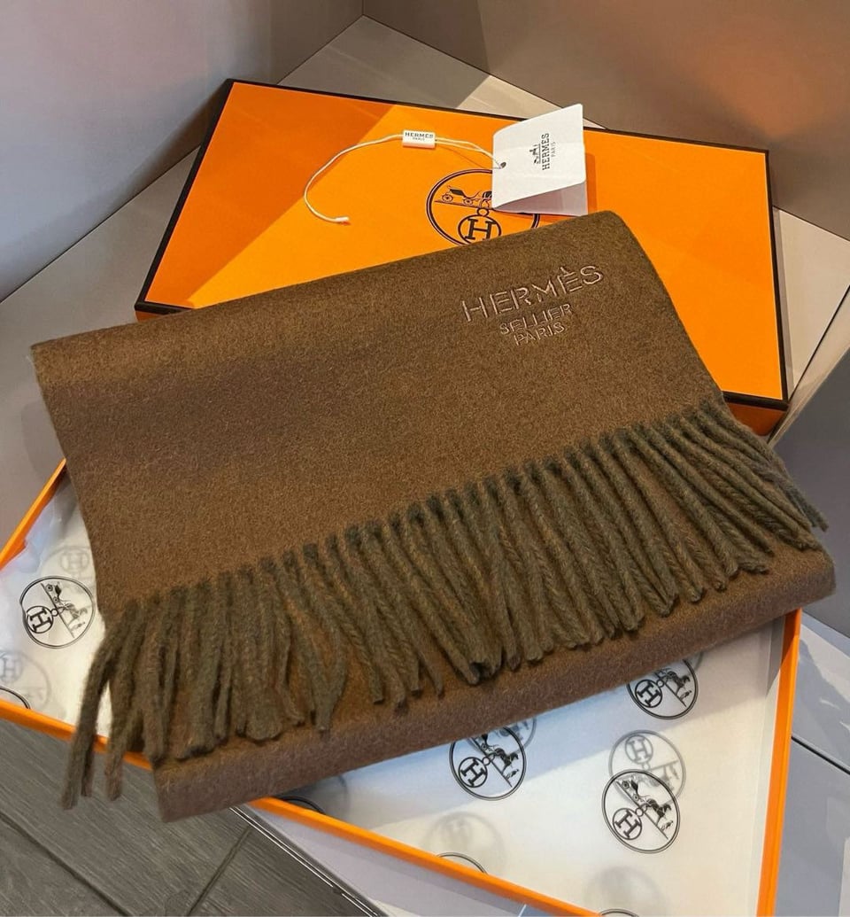 Hermes Cashmere Scarf Colorblock Brown For Women 180cm view 4