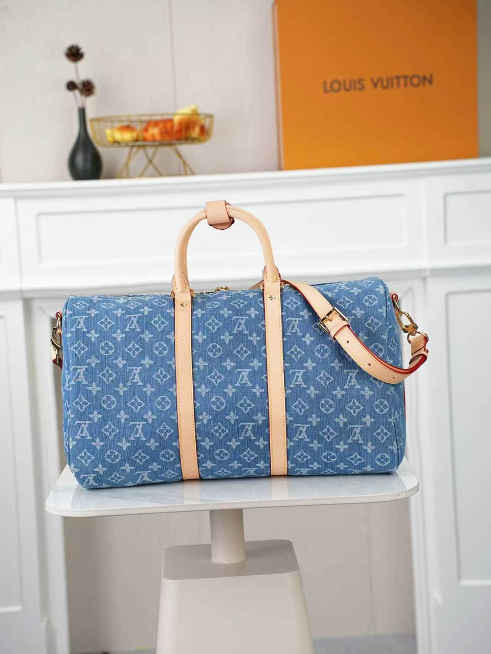 Louis Vuitton Keepall 45 Bag Blue Denim Fabric M27943 view 4