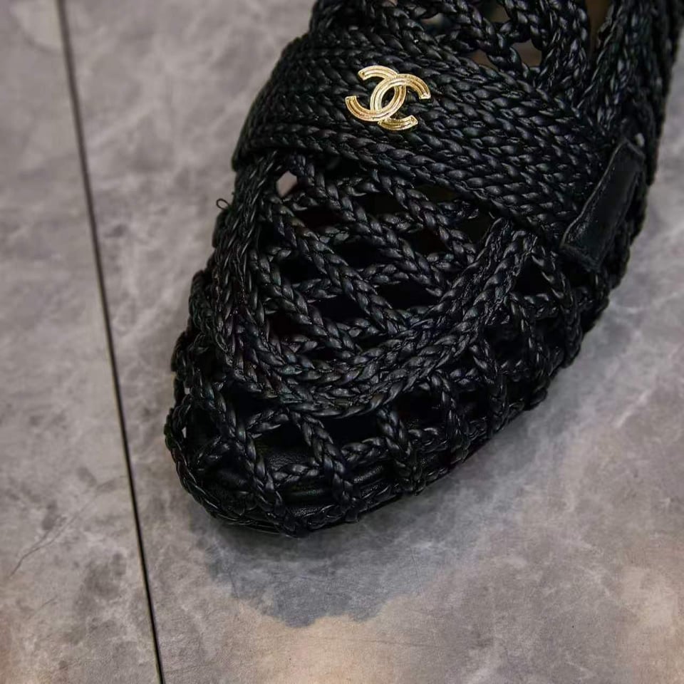 Chanel Braided Woven Loafers CC Logo Black Fabric G39852 view 6