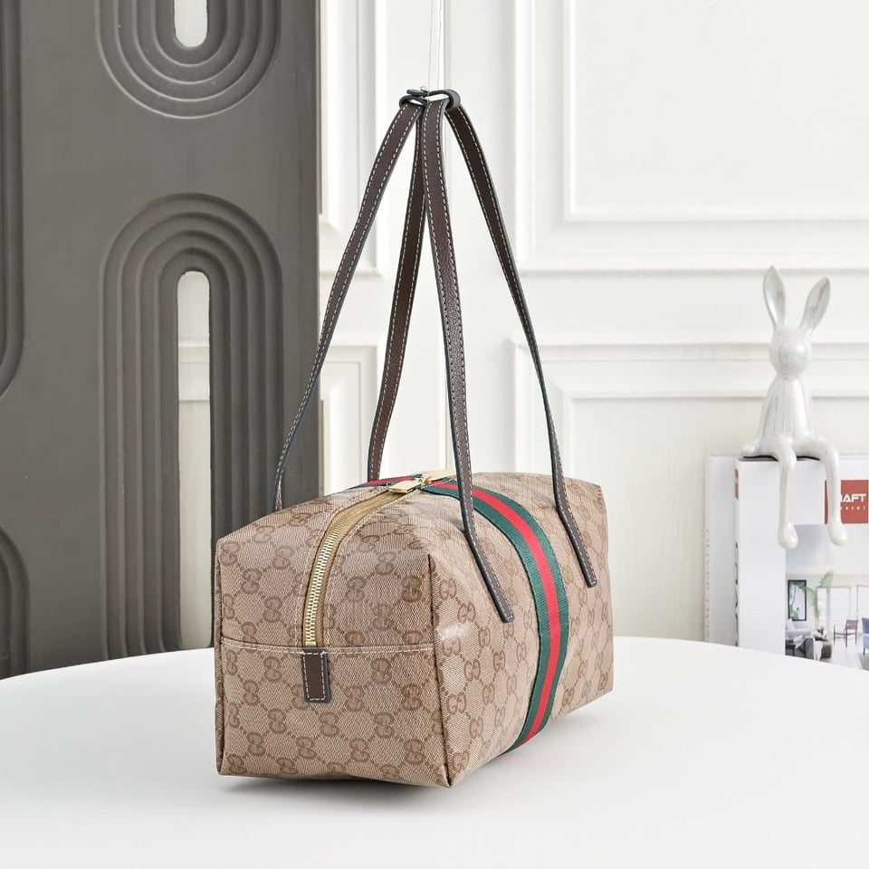 Gucci Melrose Medium Boston Bag 29cm/11.4in Sand And Brown GG Canvas 875228 FAF79 8547 view 4