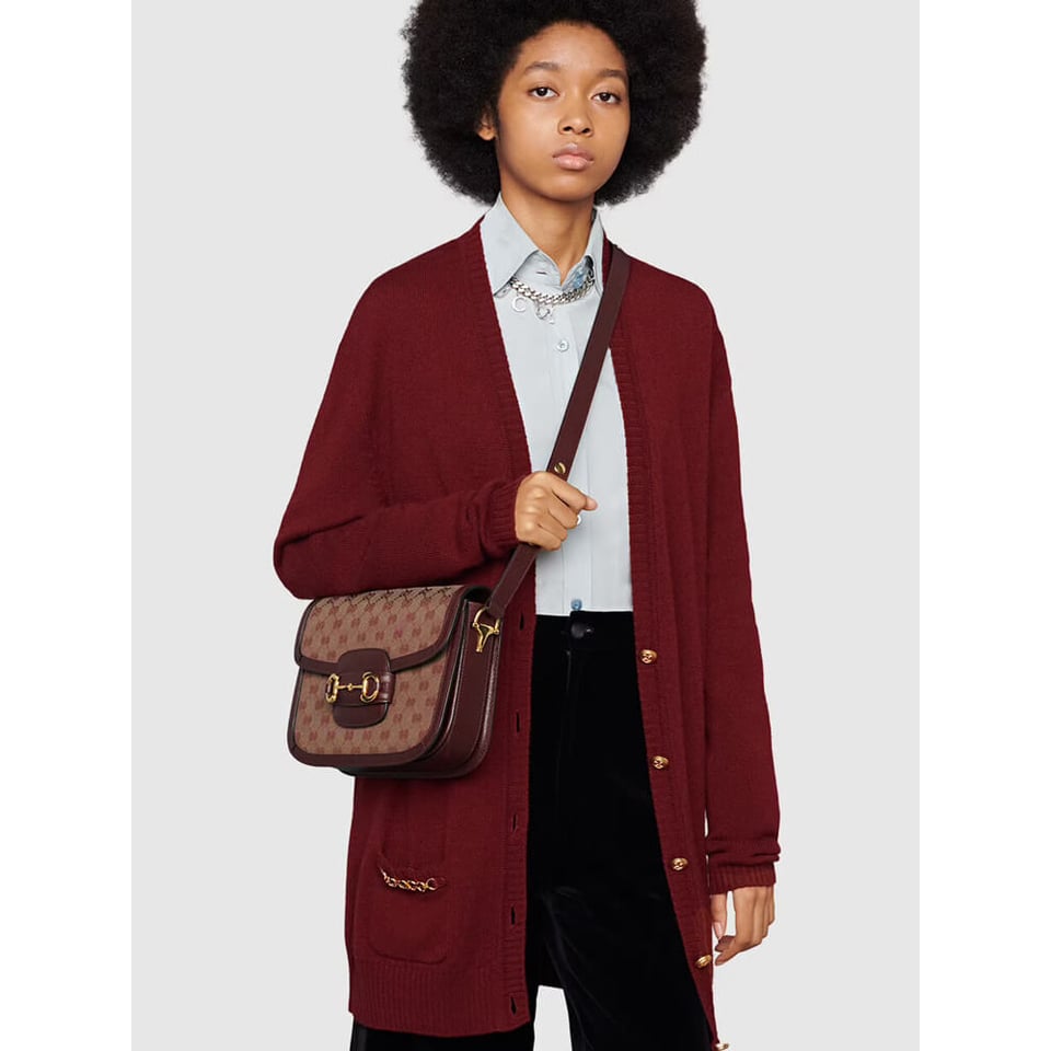 Gucci Horsebit 1955 Small Bag in Burgundy GG Canvas view 3