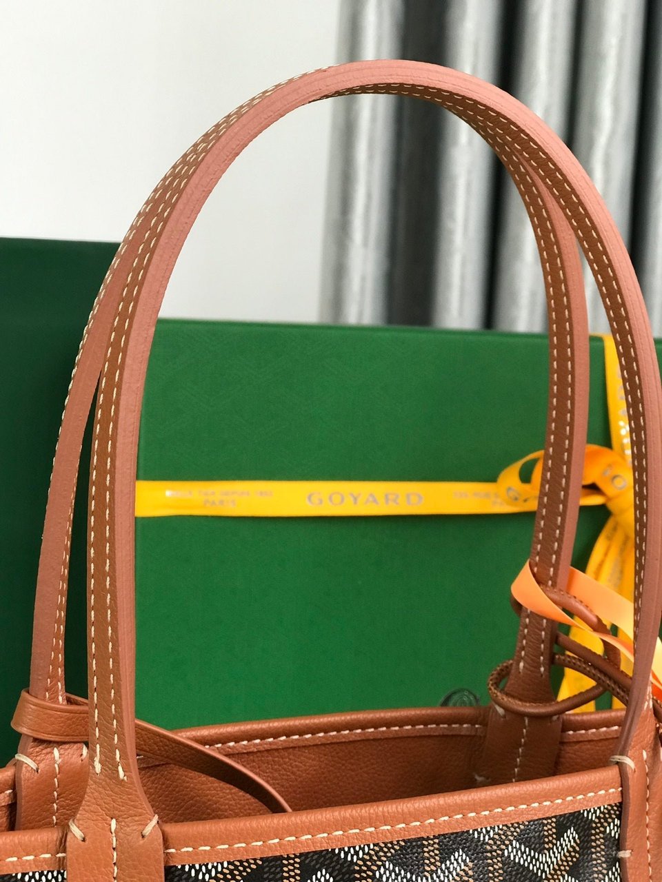 Goyard Anjou Mini Bag 20 Cm Tan Calfskin And Black Goyardine Canvas view 6