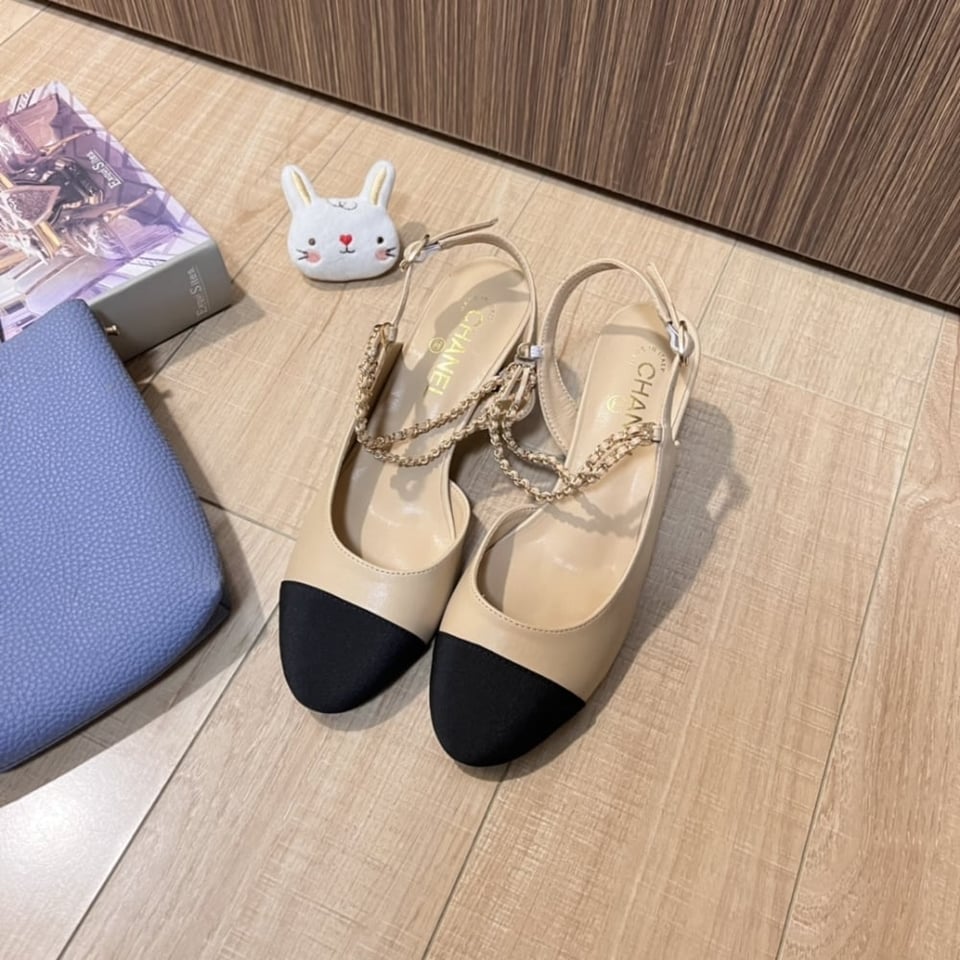 Chanel Slingbacks Goatskin &amp;Amp; Grosgrain Beige &amp;Amp; Black G31318 Y50006 C8378 view 6