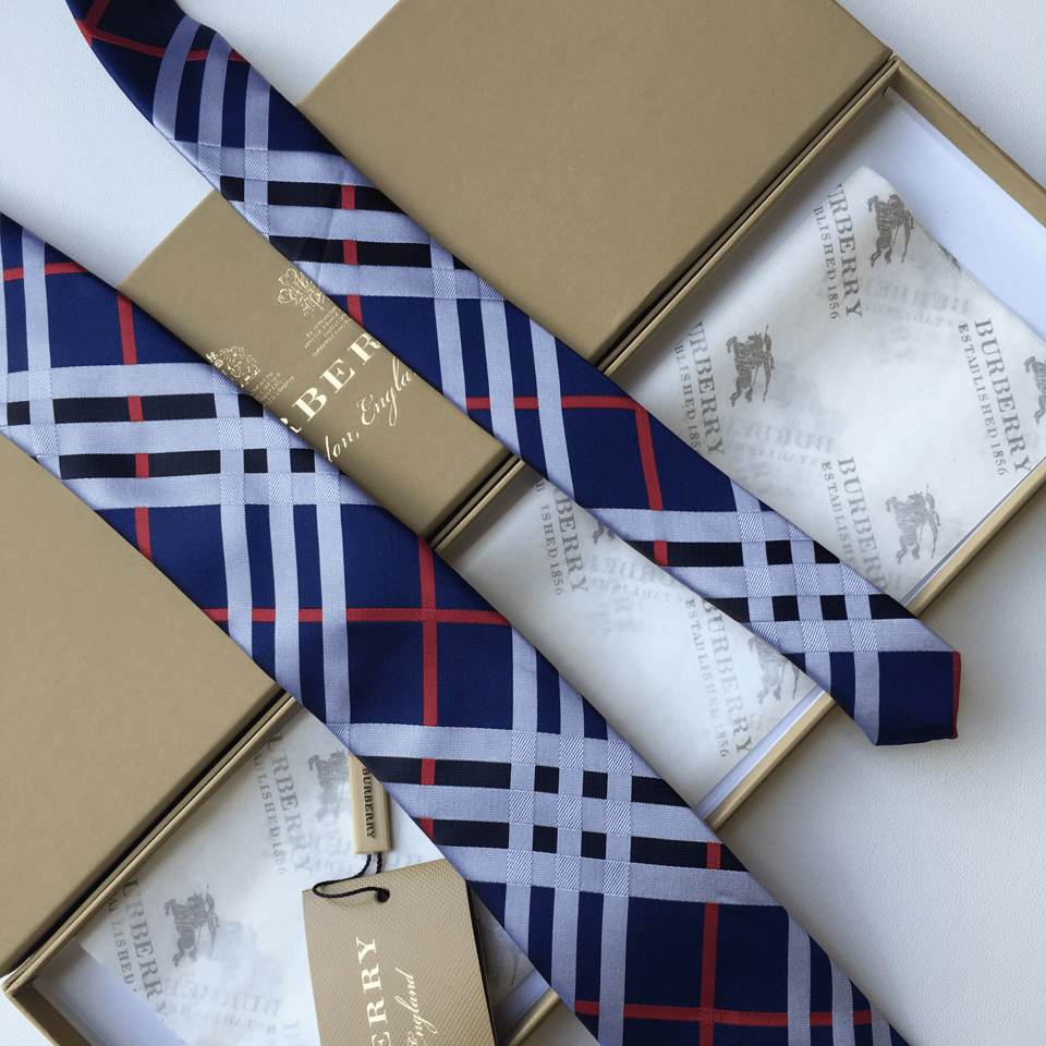 Burberry Blue Modern Check Silk Tie For Men view 4
