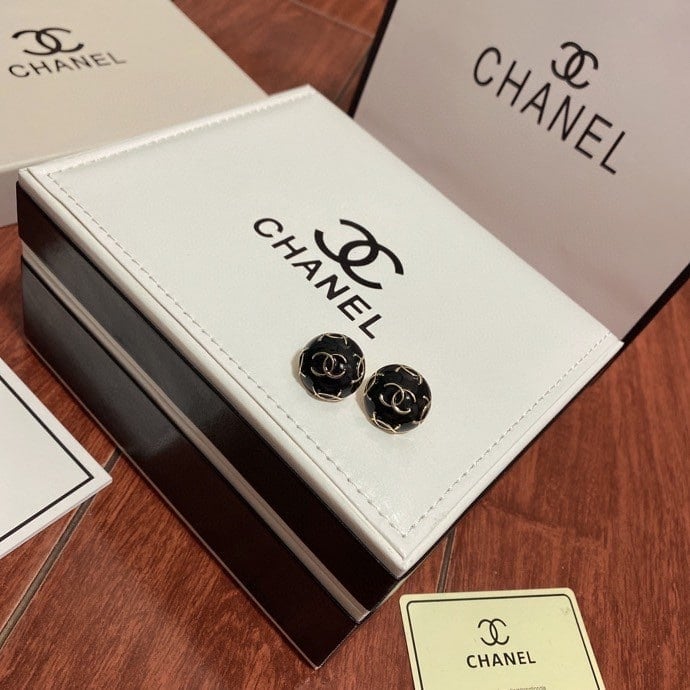 Chanel Button Black Earrings view 5