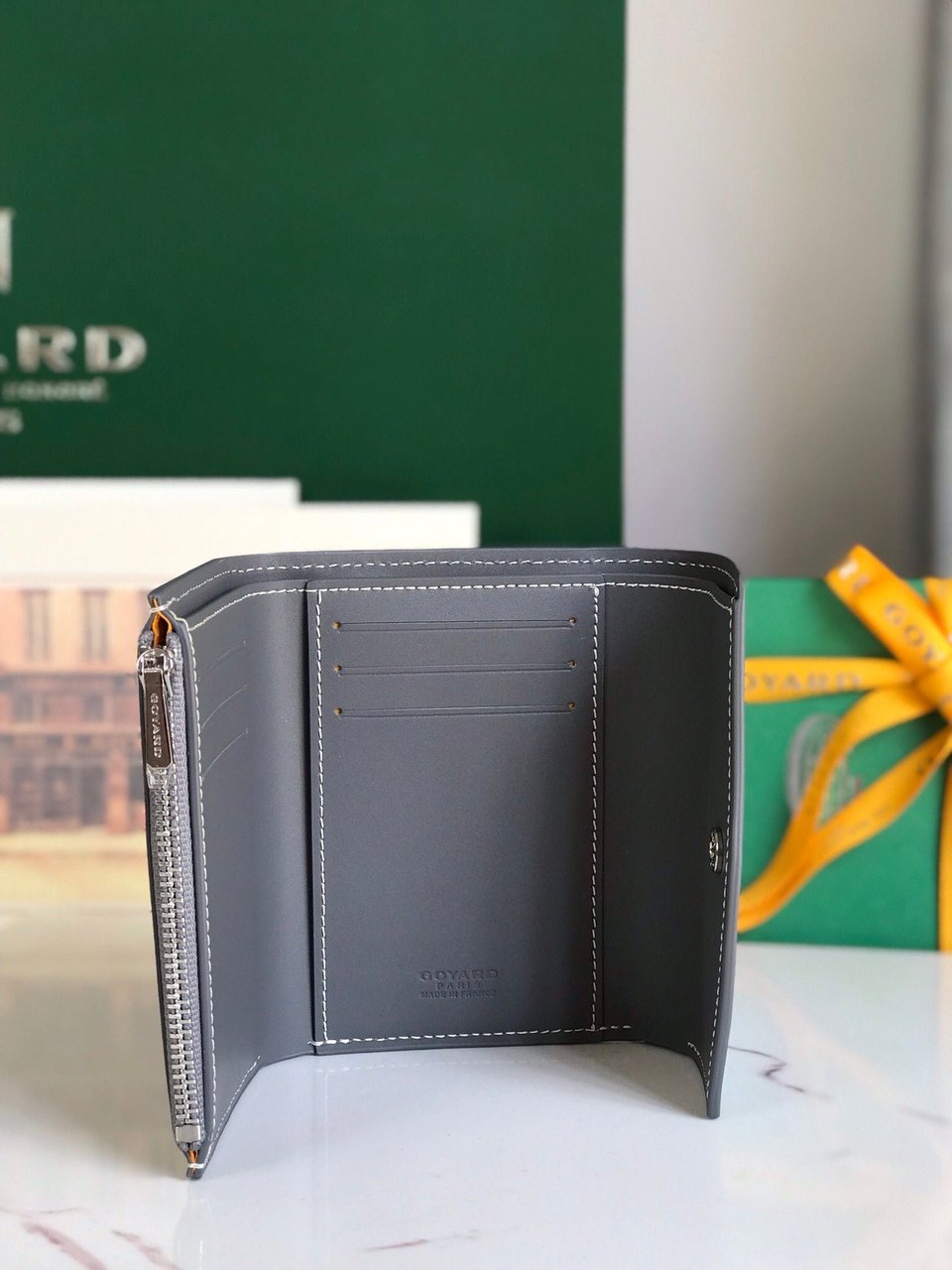 Goyard Saint-Gabriel Wallet 12 Cm Gray Calfskin And Goyardine Canvas view 9