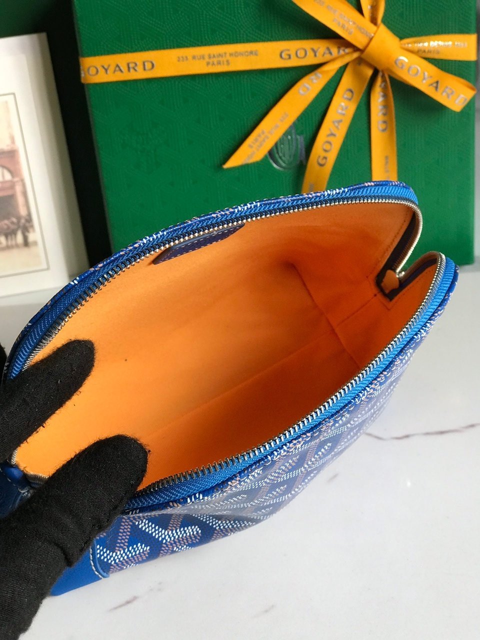 Goyard Vendôme Cosmetic Pouch 17cm Sapphire Blue Goyardine Canvas And Calfskin Trim view 3