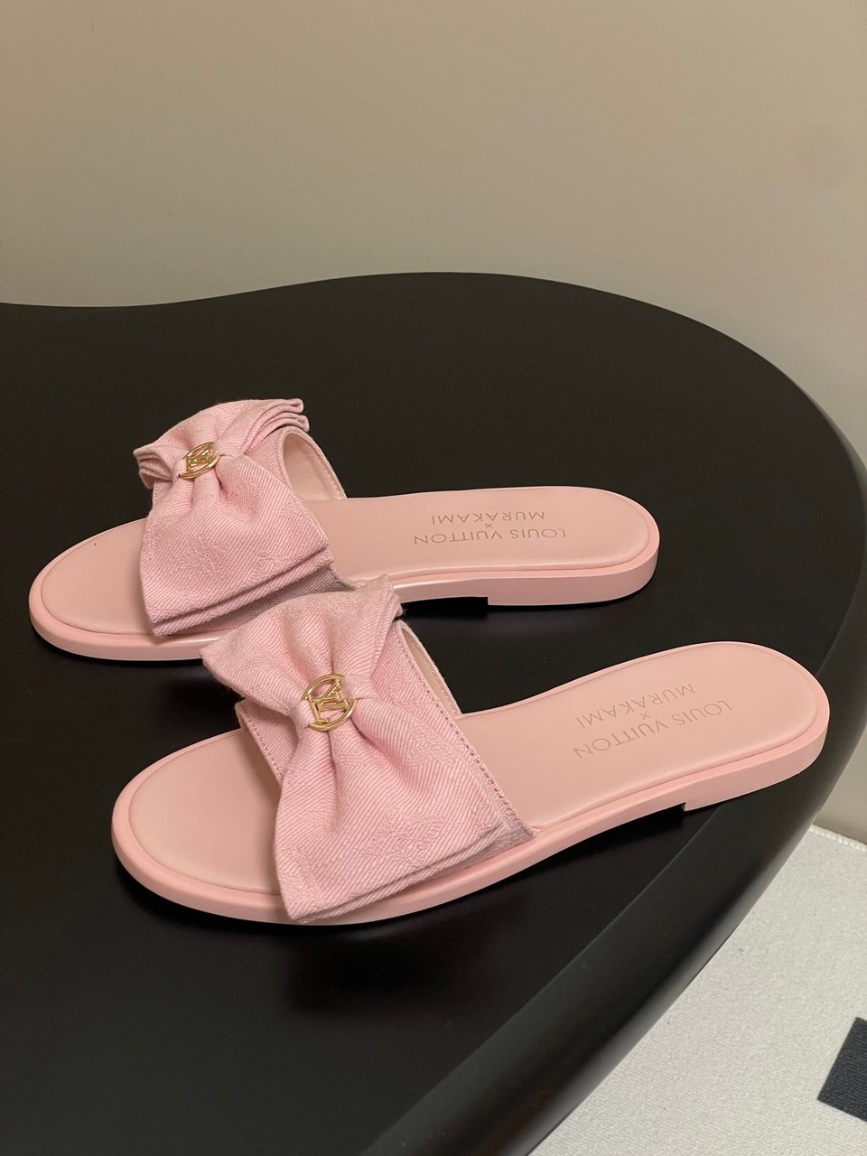 Louis Vuitton x Takashi Murakami Lily Flat Mule Bow Slide Sandals Black Canvas 1AGVYA view 10