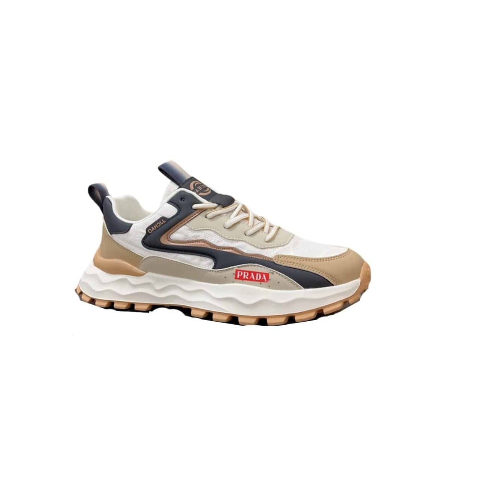 Prada Colorblock Sneakers With Logo Beige view 2