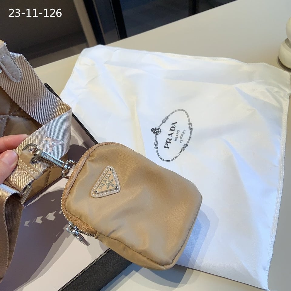 Prada Re Nylon Padded Tote Bag Beige 23Cm view 8
