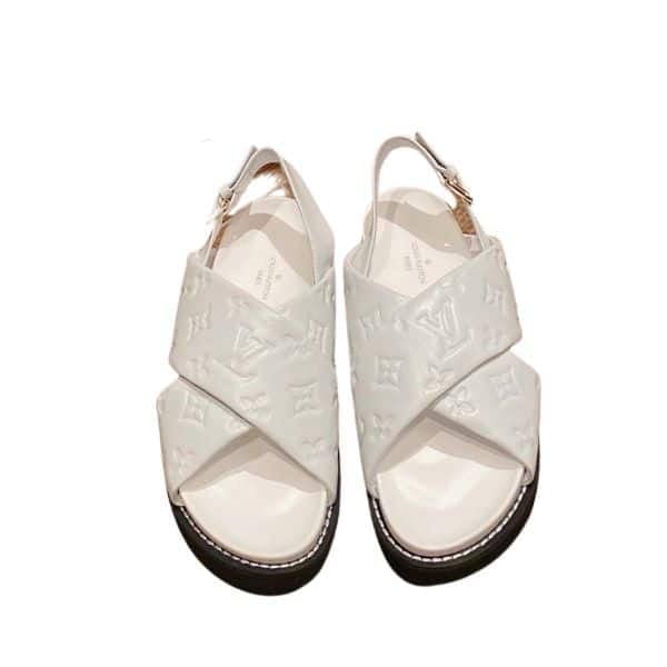 Louis Vuitton Monogram Embossed Paseo Flat Comfort Sandals White view 2