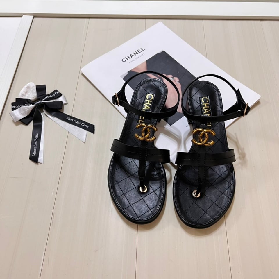 Chanel Sandal Open Round Toe Flip Flops Black view 11