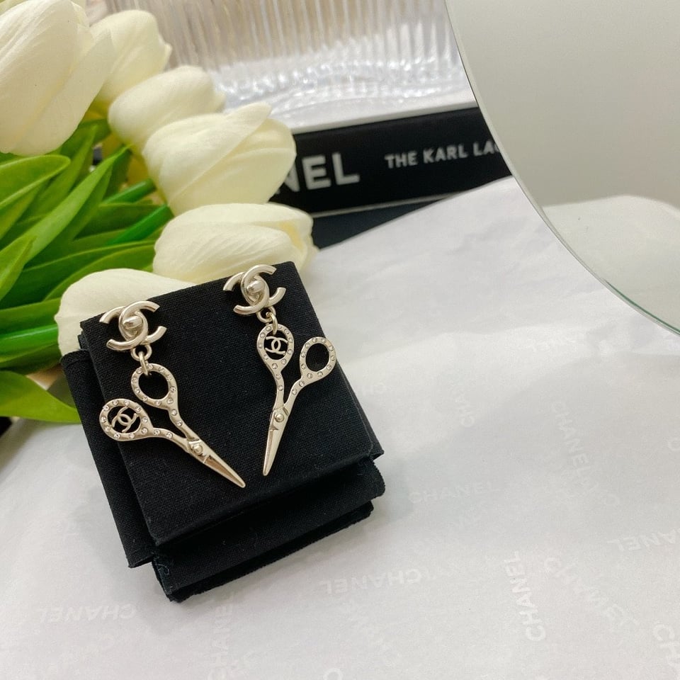Chanel Cc Lock Crystal Scissors Drop Earrings view 4