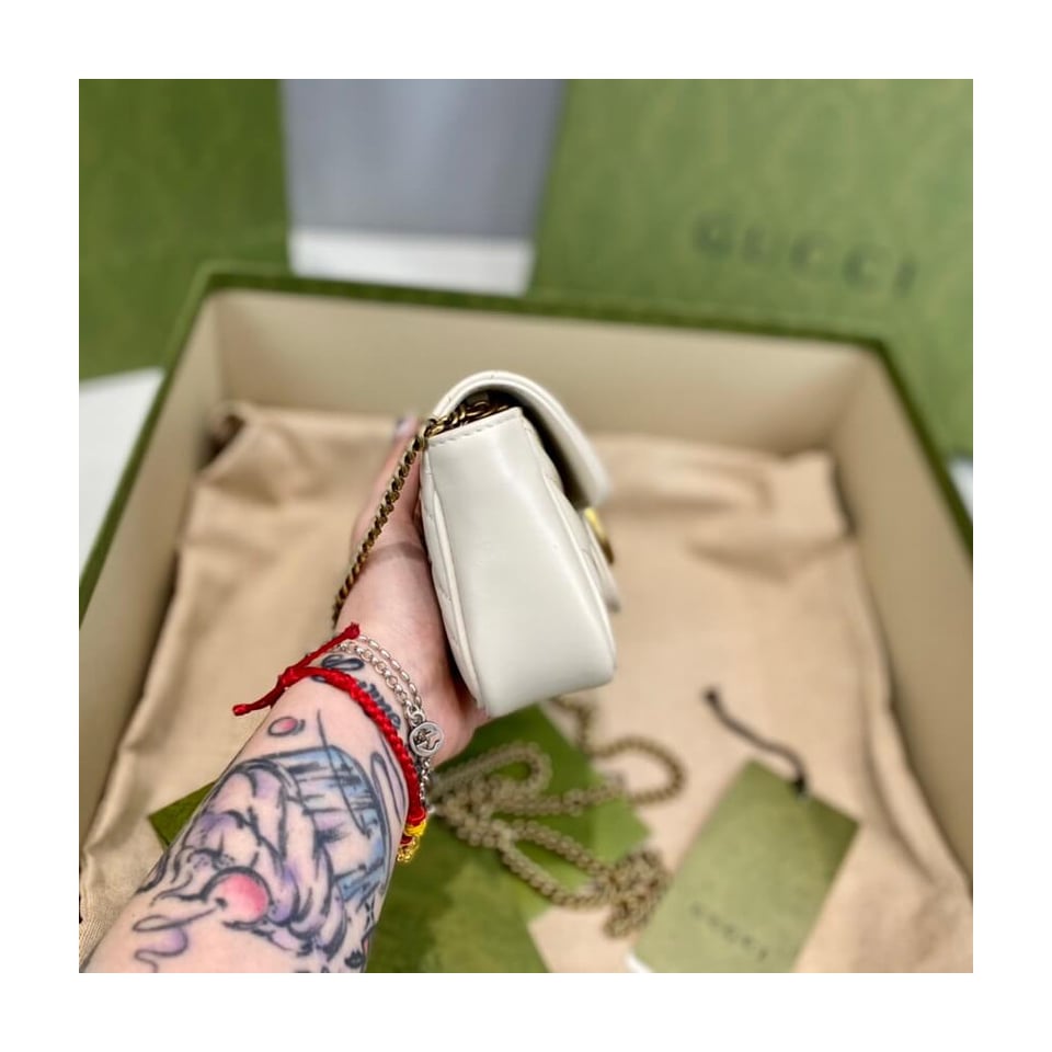 Gucci GG Marmont Matelasse Chevron Leather Super Mini Bag White view 11
