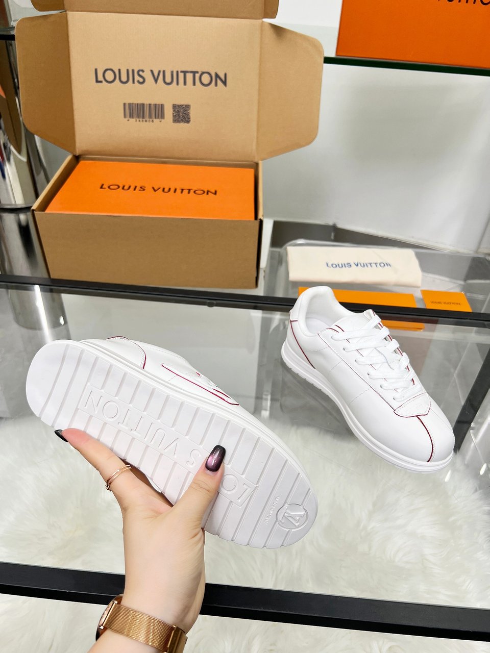 Louis Vuitton LV White Sneakers with Red Stitching – Women’s Shoes view 6