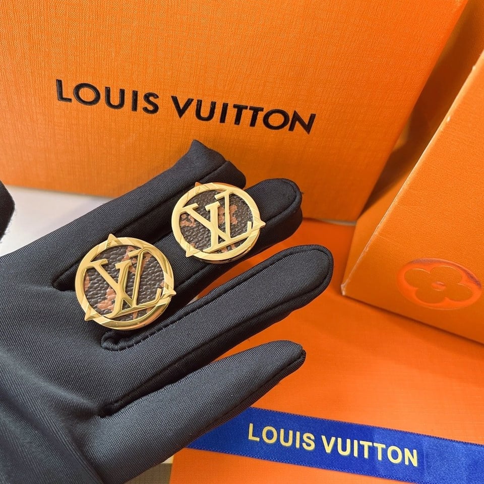 Louis Vuitton Compass Monogram Earrings Gold view 3