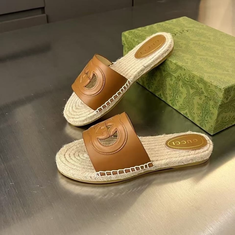 Gucci Interlocking G Cut Out Slide Espadrille Brown 725260 Us000 2535 view 4