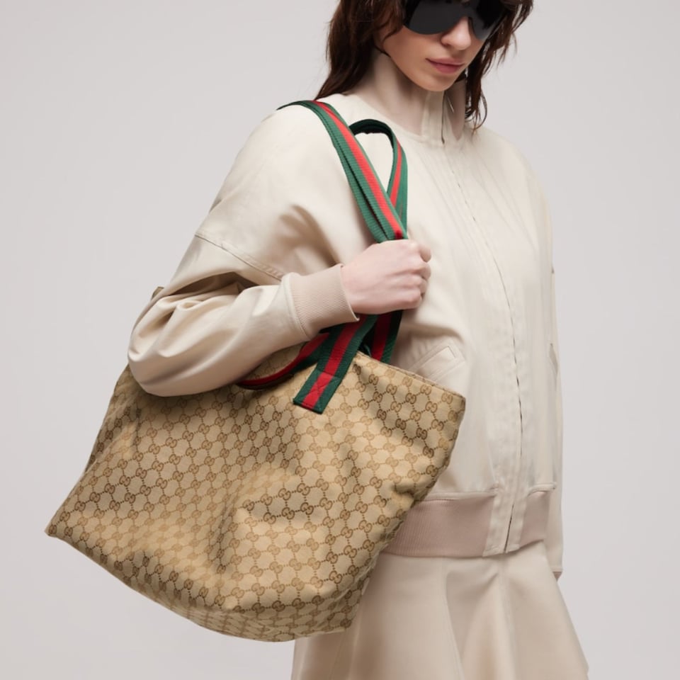 Gucci GG Medium Tote Bag 36cm/14.2in Sand And Brown GG Canvas ‎875929 view 2