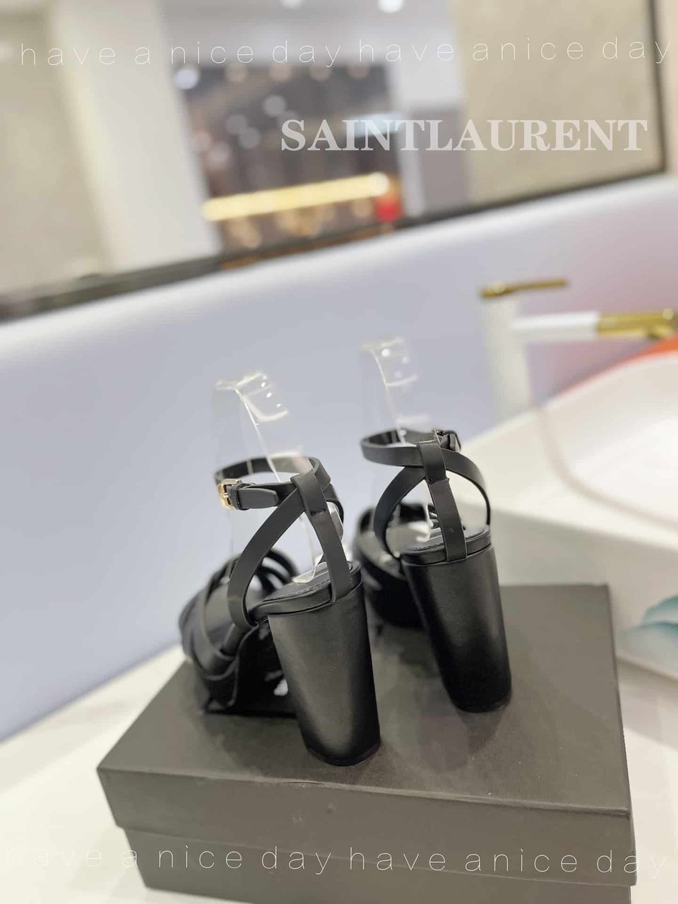 Saint Laurent Tribute Platform Sandals In Smooth Leather Black view 3