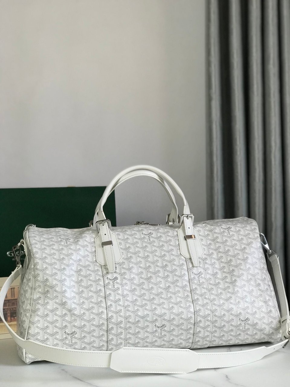 Goyard Boston 50 Bag Cm White Goyardine Canvas And Calfskin Trim view 3