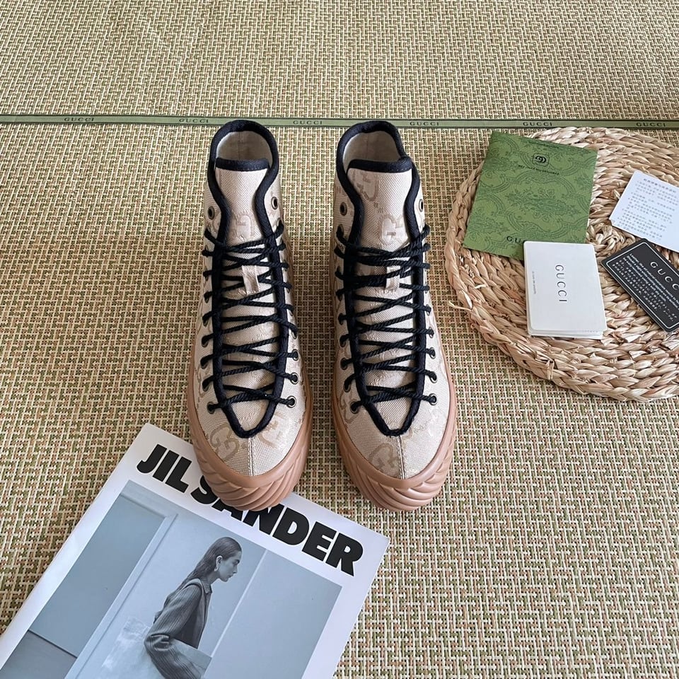 Gucci All Over Gg Logo High Top Sneakers Beige view 7