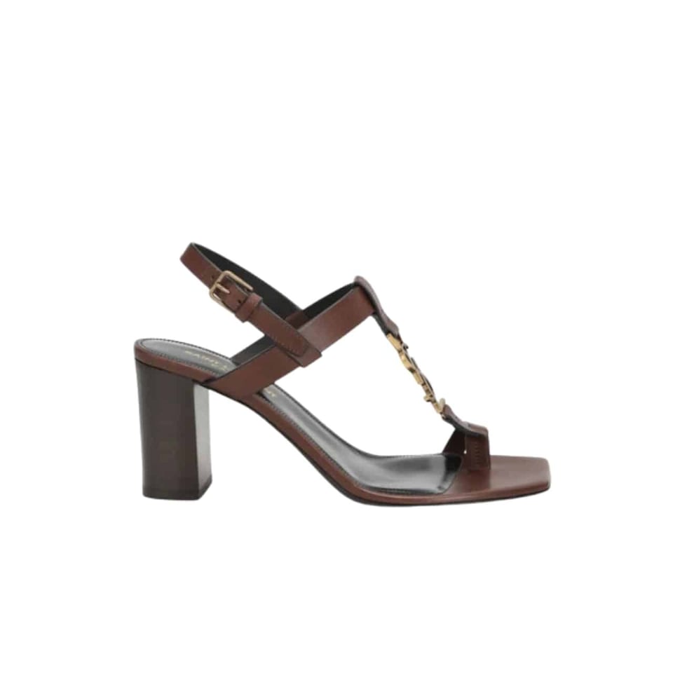 Saint Laurent Cassandra Leather Slingback Sandals Brown view 2