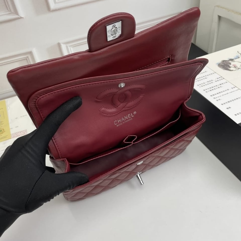 Chanel Classic Double Flap Bag Plum Red 25.5Cm/10in view 5