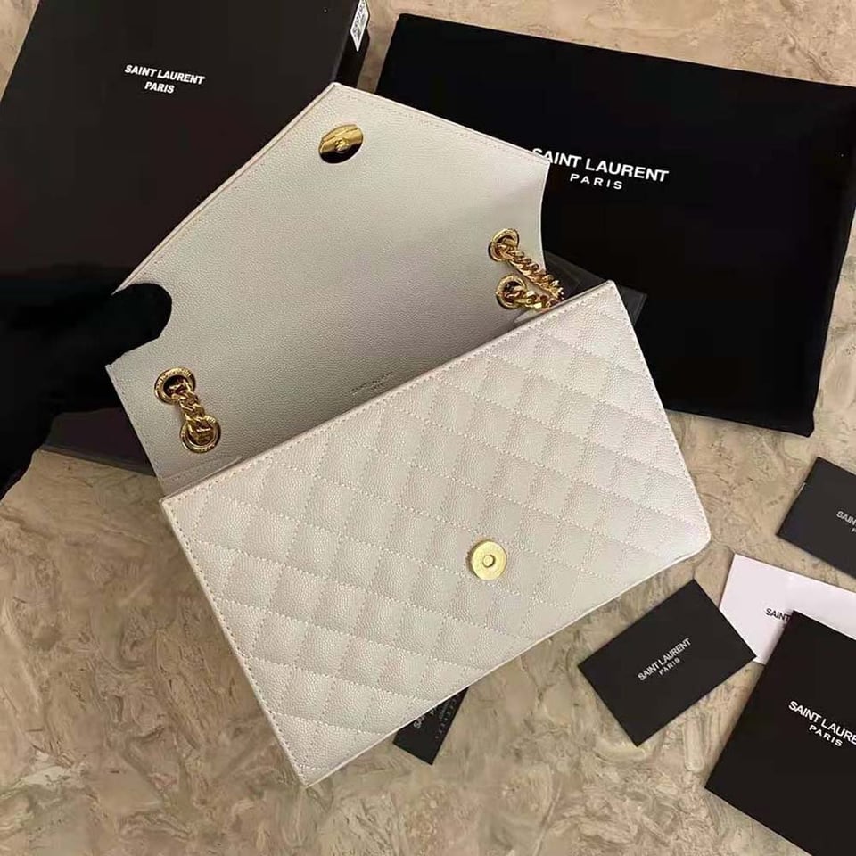 Saint Laurent Envelope Small Bag In Mix Matelasse Grain De Poudre Embossed White view 8