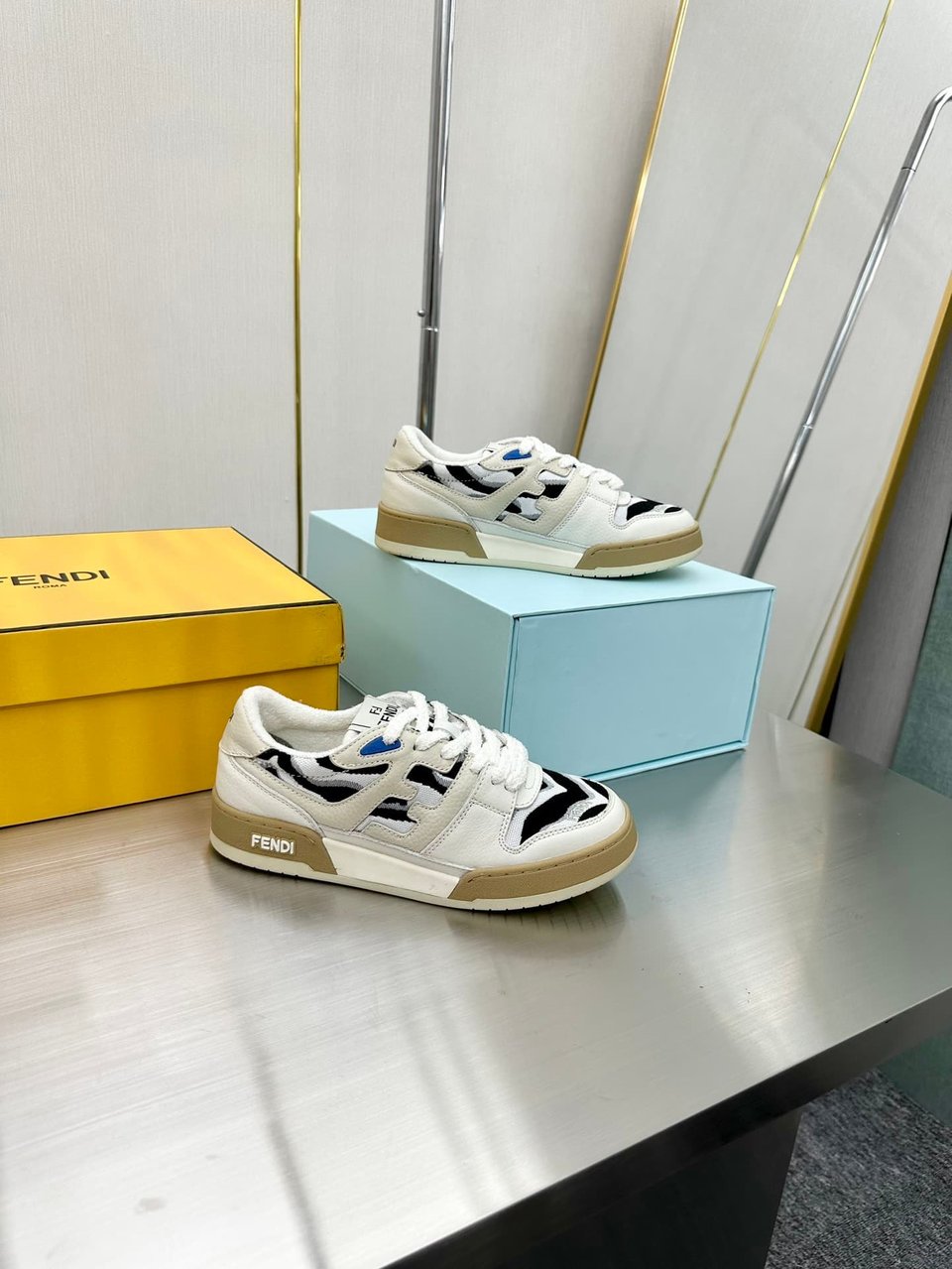 Fendi Match Leather Low Tops White And Black view 4