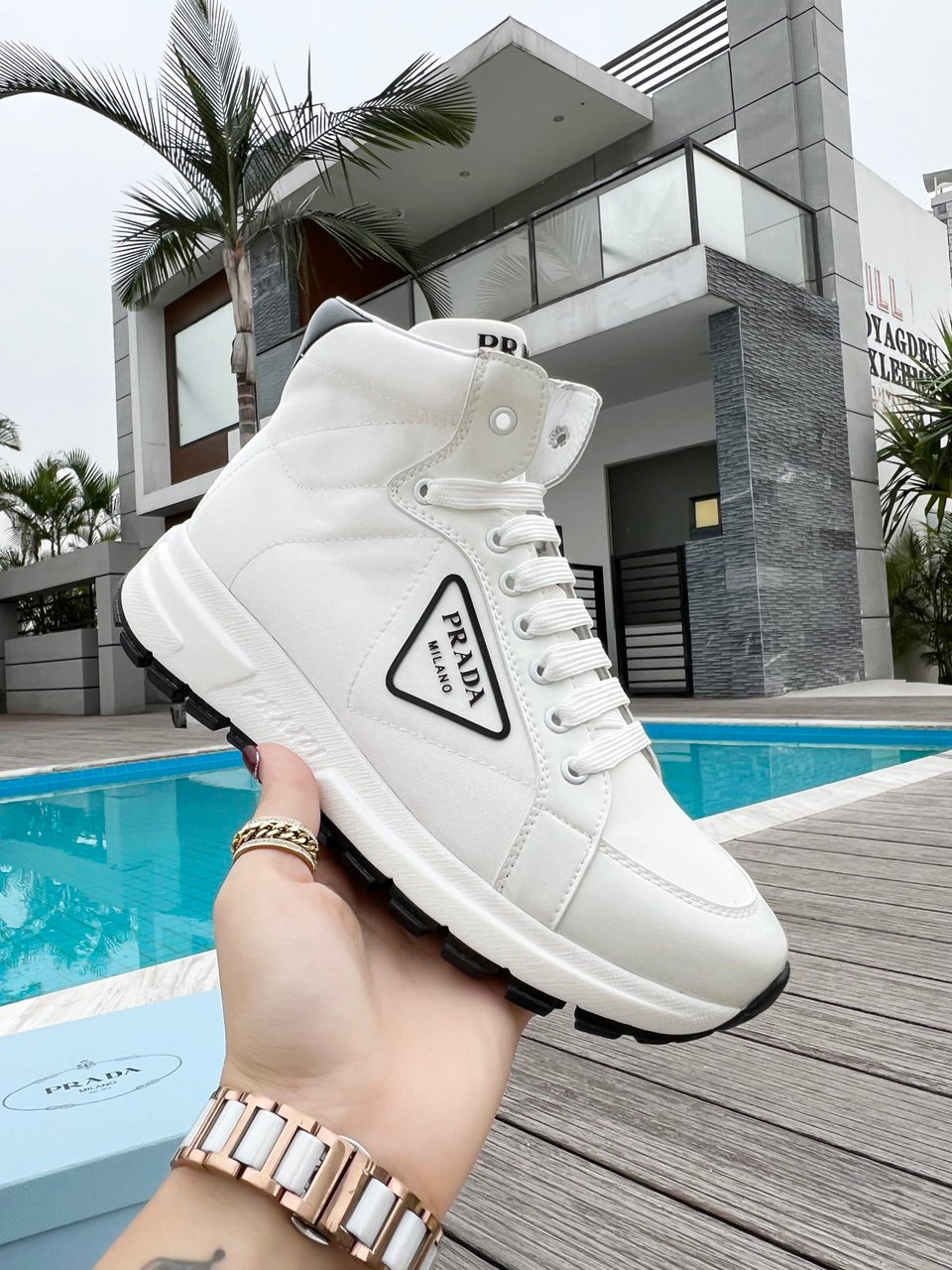 Prada Prax 01 Re Nylon And Brushed Leather Sneakers White view 6