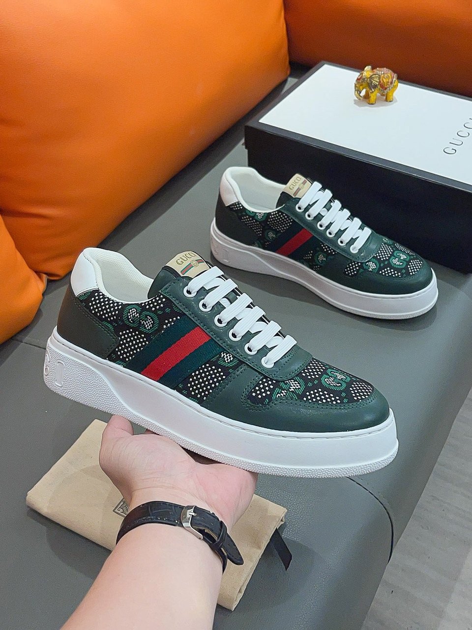 Gucci Screener Gg High Top Sneaker Leather In Green view 5