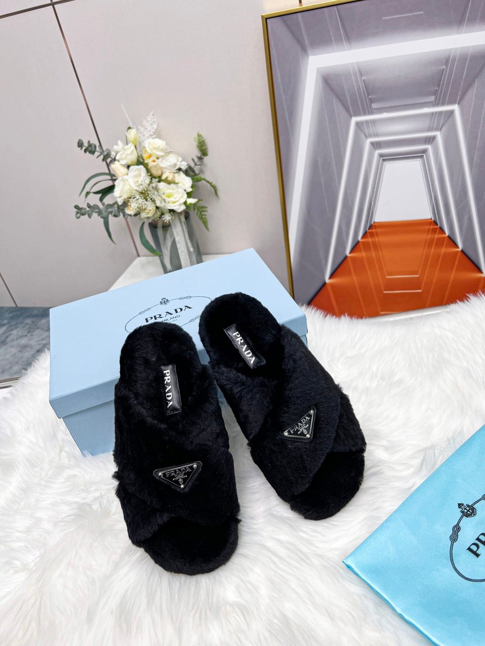 Prada Petal Black Terrycloth Sippers view 6