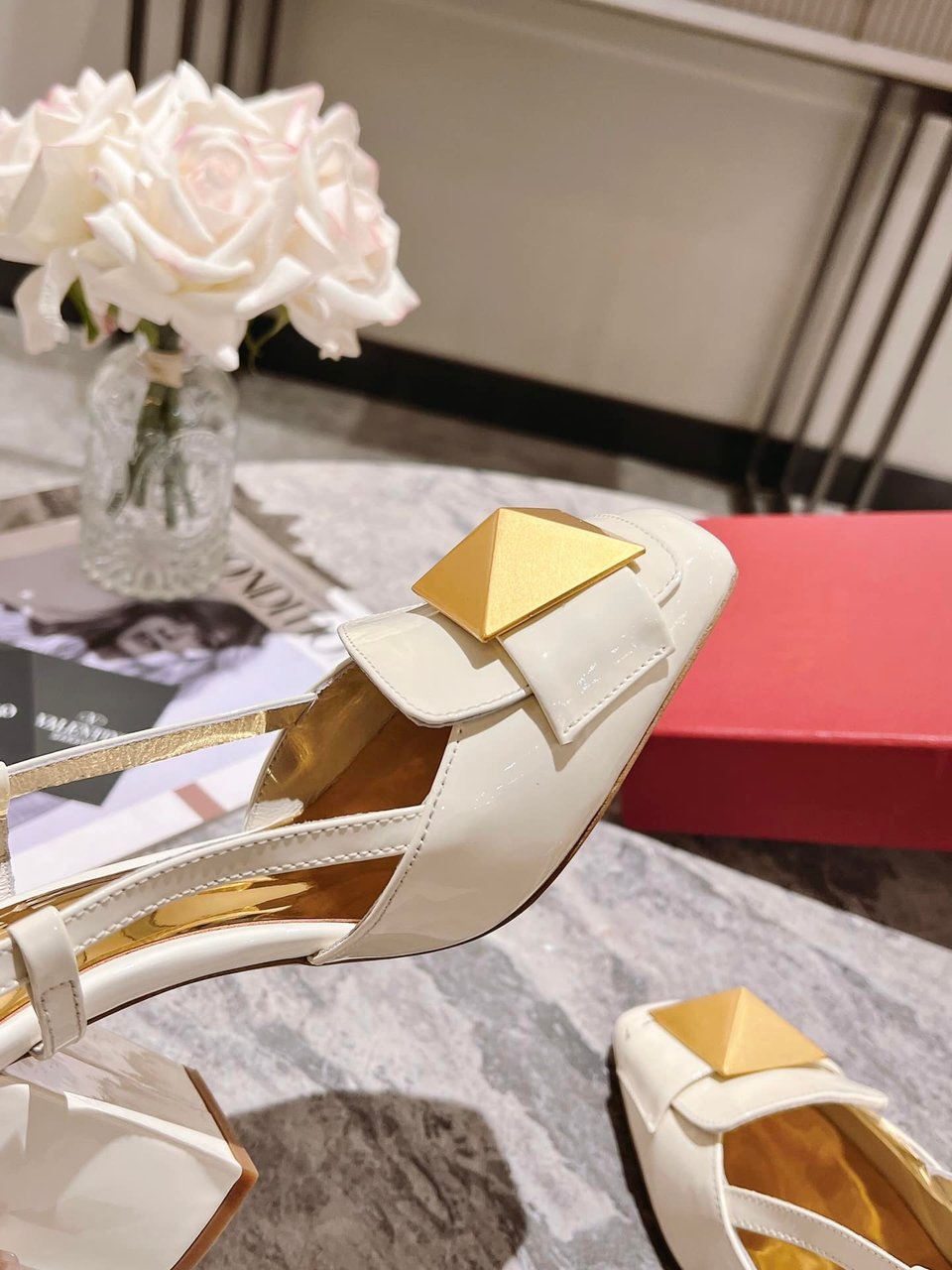 Valentino Garavani One Stud Patent Leather Slingback Pump White view 4