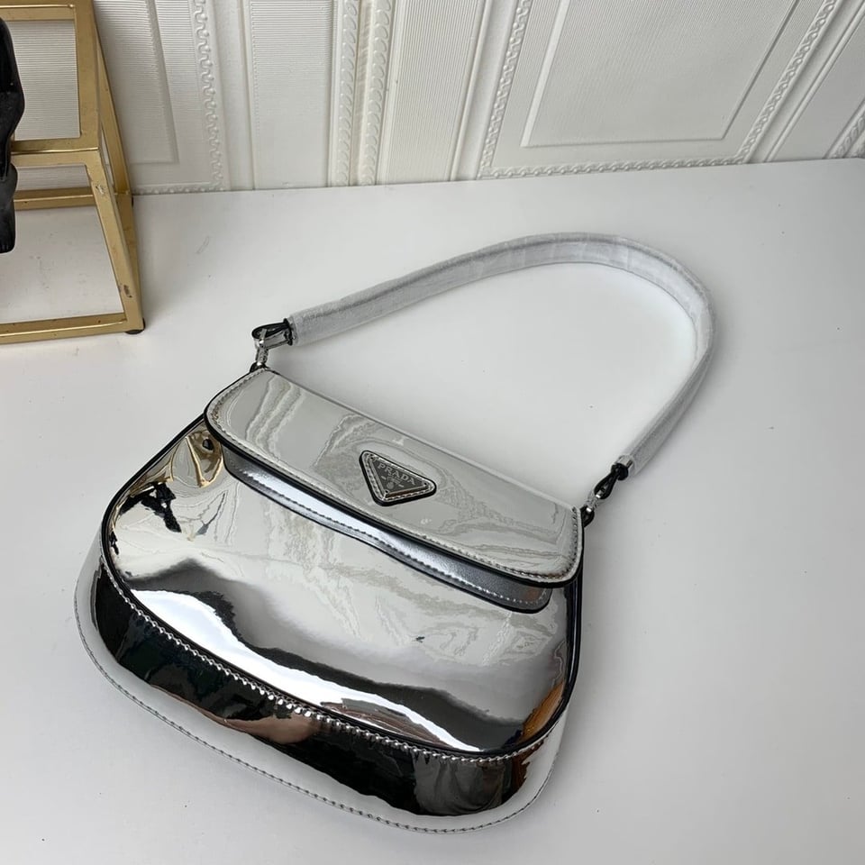 Prada Cleo Brushed Leather Shoulder Bag In Silver view 3