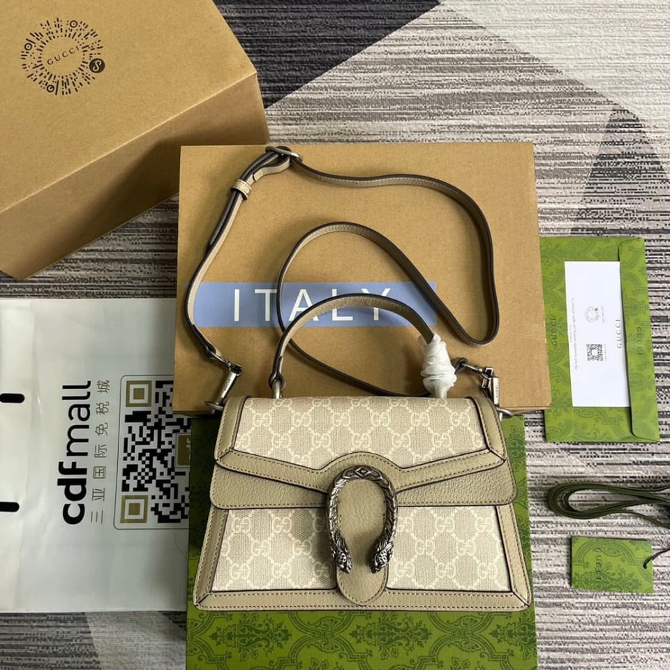 Gucci Small Dionysus Top Handle Bag Oatmeal Leather Trim view 5