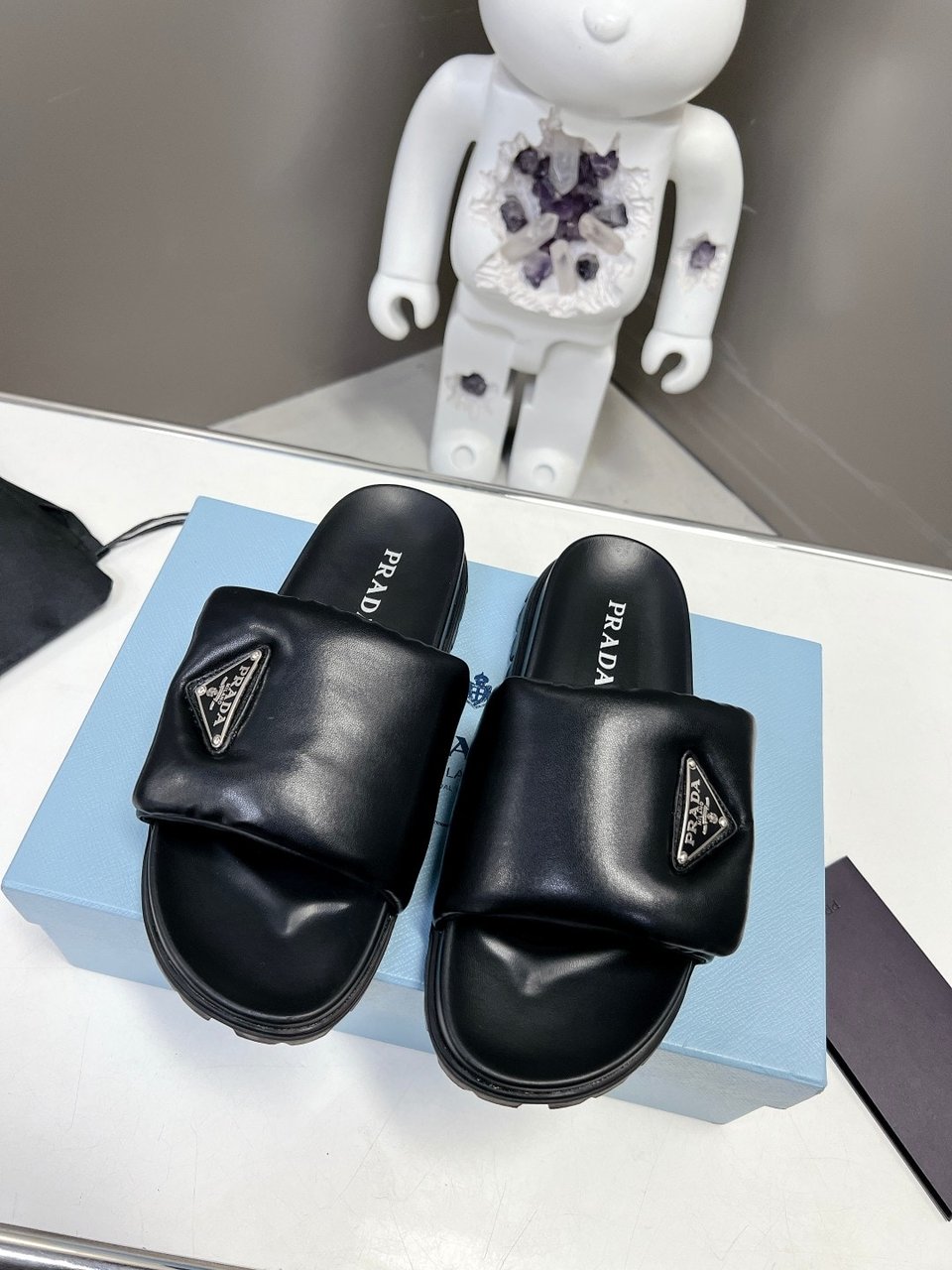 Prada Soft Padded Nappa Leather Slides Black 1Xx6482Dl8F0002F020 view 7